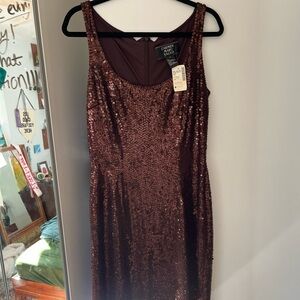 Vintage NWT Carmen Marc Valvo brown beaded dress